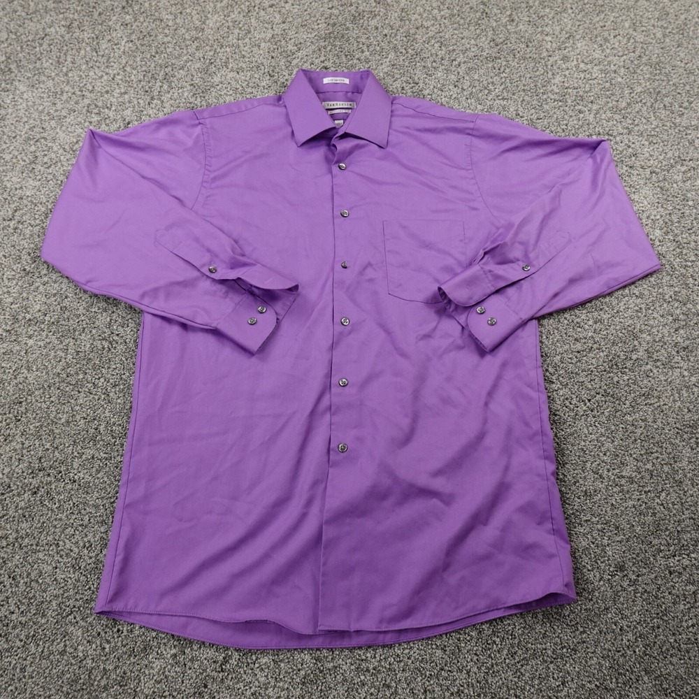 Van Heusen Shirt Mens 15.5 32/33 M Purple Long Sleeve Button Up Wrinkle Free